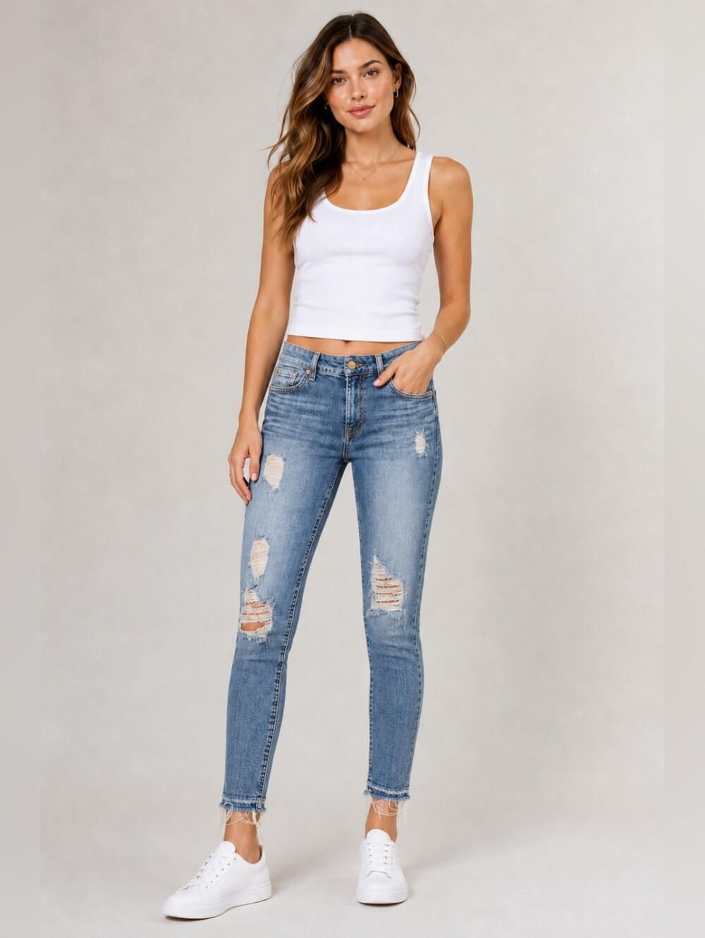 ❤️ 7 FOR ALL MANKIND DISTRESSED ANKLE SKINNY JEANS, 8 (29)